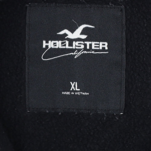 Hollister Men Black XL Pullover Hoodie Graphic Logo Kangaroo Pocket