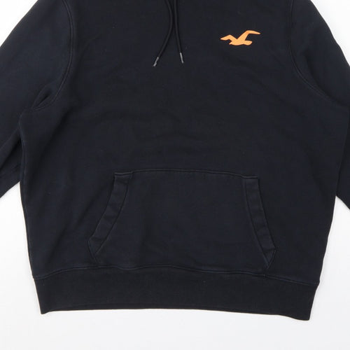 Hollister Men Black XL Pullover Hoodie Graphic Logo Kangaroo Pocket
