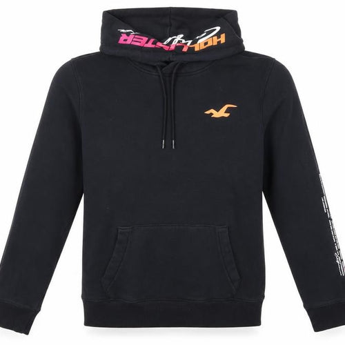 Hollister Men Black XL Pullover Hoodie Graphic Logo Kangaroo Pocket