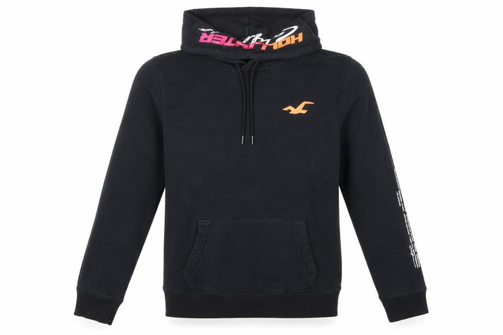 Hollister Men Black XL Pullover Hoodie Graphic Logo Kangaroo Pocket