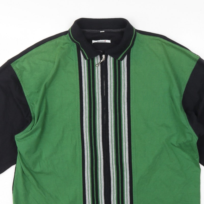 Evanti Men’s Green XL Full Zip Striped Collared Sweatshirt