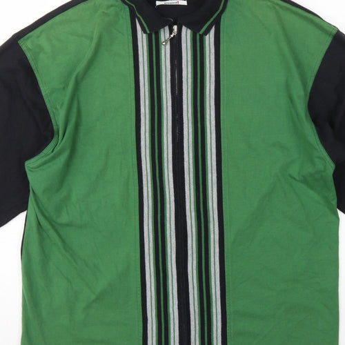 Evanti Men’s Green XL Full Zip Striped Collared Sweatshirt