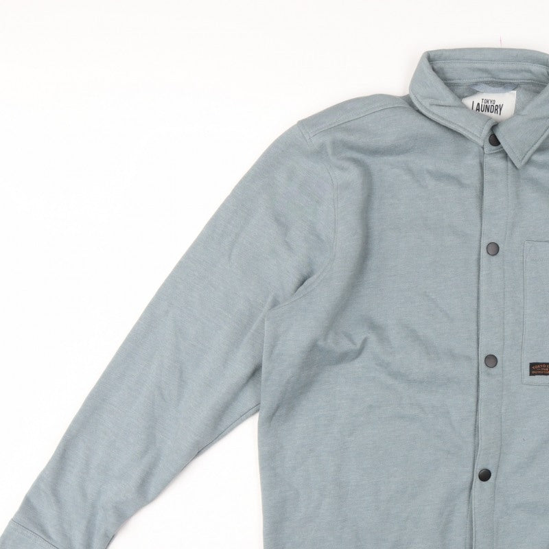 Tokyo Laundry Men’s Blue M Fleece Overshirt Snap Button Long Sleeve
