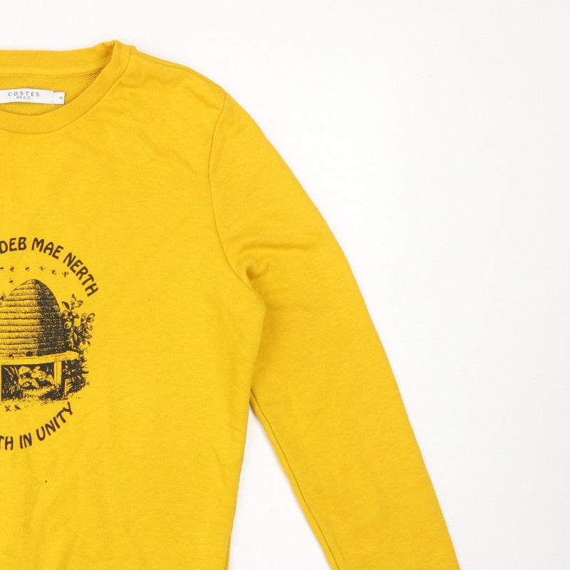 Costes Women Yellow M Bee Graphic Cotton Blend Pullover Sweatshirt