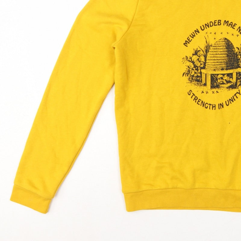 Costes Women Yellow M Bee Graphic Cotton Blend Pullover Sweatshirt