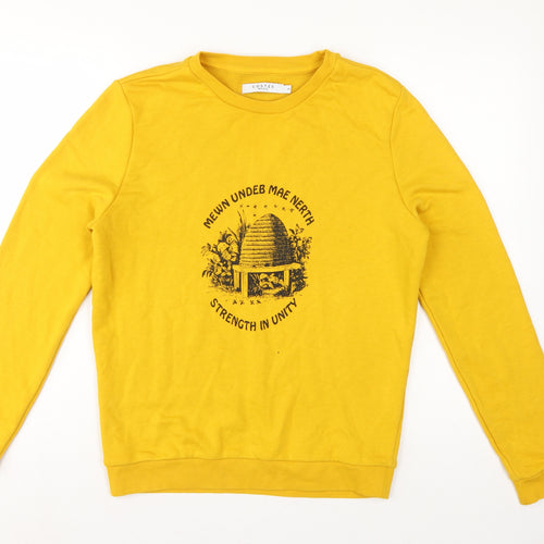 Costes Women Yellow M Bee Graphic Cotton Blend Pullover Sweatshirt