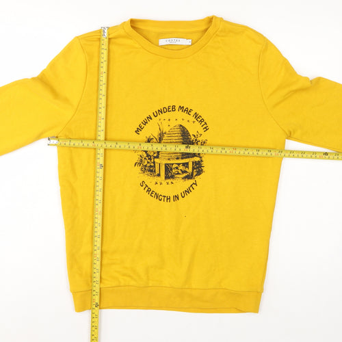 Costes Women Yellow M Bee Graphic Cotton Blend Pullover Sweatshirt