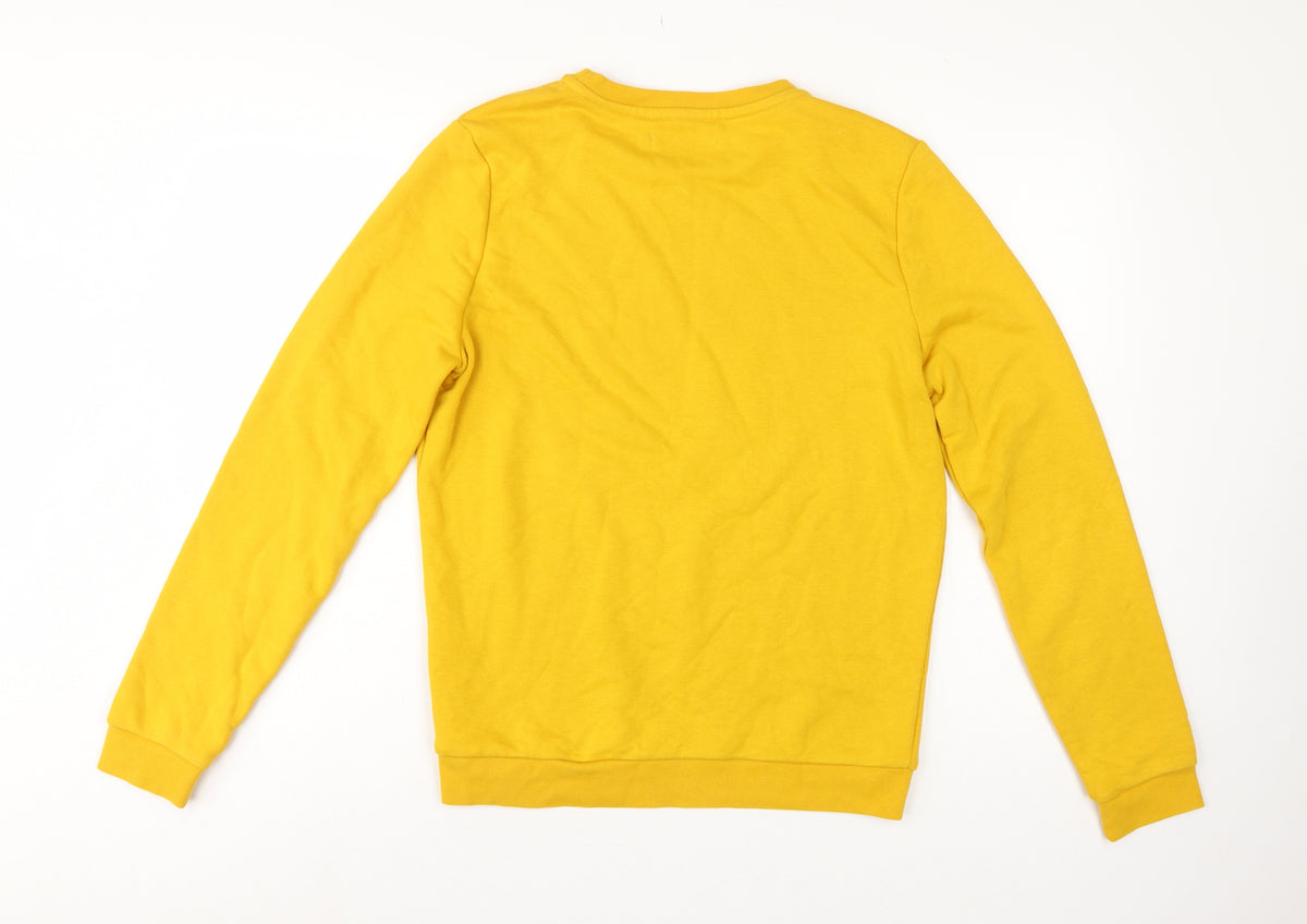 Costes Women Yellow M Bee Graphic Cotton Blend Pullover Sweatshirt