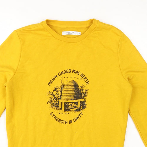 Costes Women Yellow M Bee Graphic Cotton Blend Pullover Sweatshirt