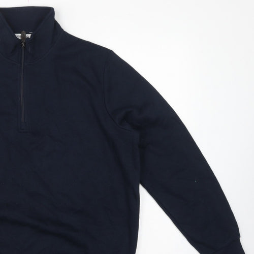 Cotton Traders Men's Navy L 1/4 Zip Fleece Sweatshirt High Neck