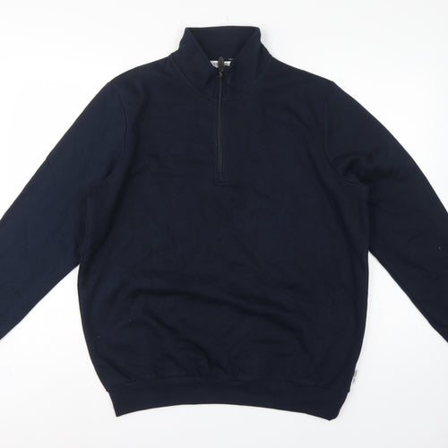 Cotton Traders Men's Navy L 1/4 Zip Fleece Sweatshirt High Neck
