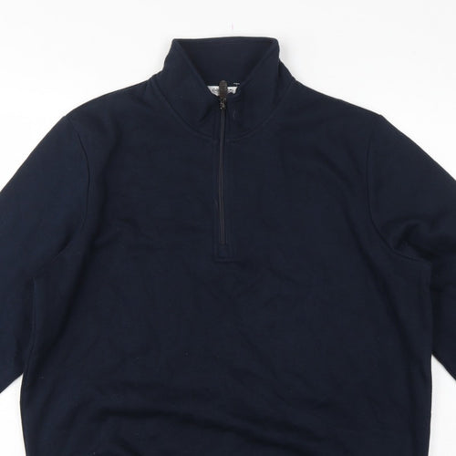 Cotton Traders Men's Navy L 1/4 Zip Fleece Sweatshirt High Neck