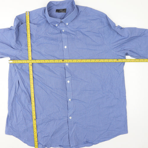 Marks and Spencer Mens Blue Gingham Regular Fit 18.5 Button-Down Shirt