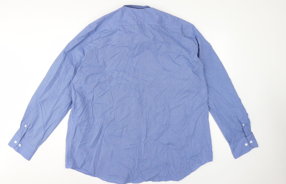 Marks and Spencer Mens Blue Gingham Regular Fit 18.5 Button-Down Shirt