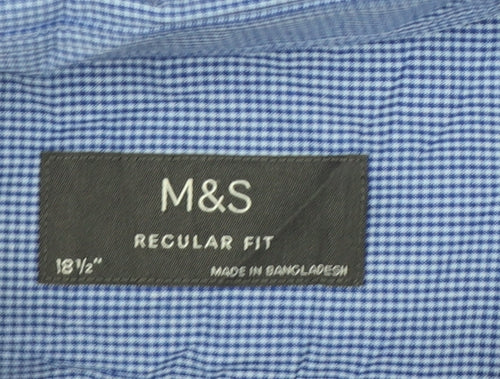 Marks and Spencer Mens Blue Gingham Regular Fit 18.5 Button-Down Shirt