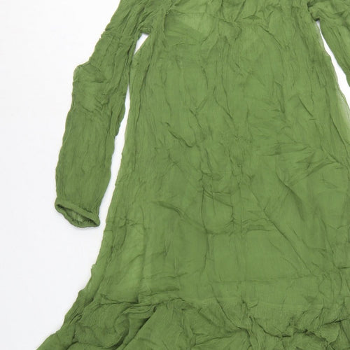 M&S Women Green UK 10 Long Fit & Flare Ruffle Cupro Bohemian Dress