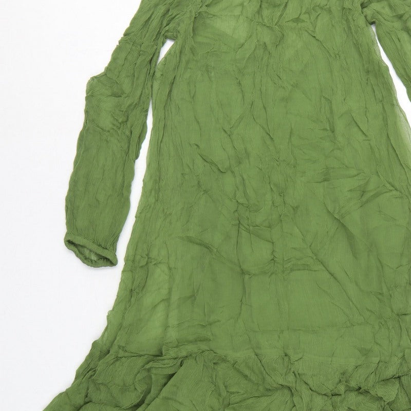 M&S Women Green UK 10 Long Fit & Flare Ruffle Cupro Bohemian Dress