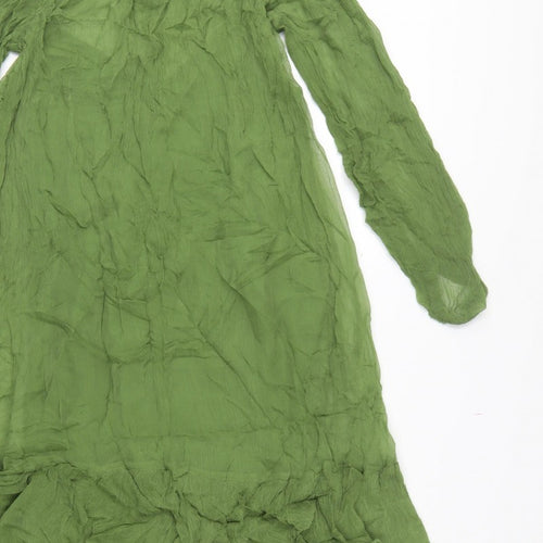 M&S Women Green UK 10 Long Fit & Flare Ruffle Cupro Bohemian Dress