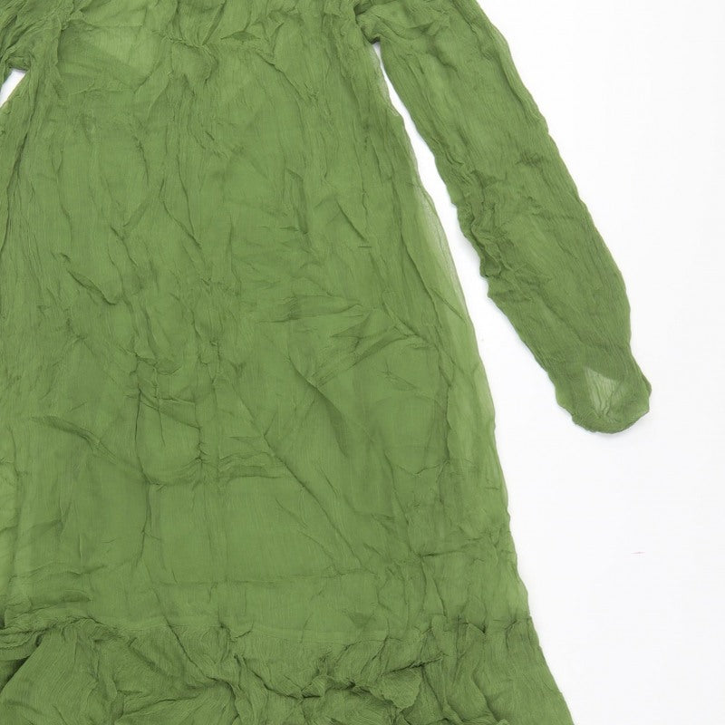 M&S Women Green UK 10 Long Fit & Flare Ruffle Cupro Bohemian Dress