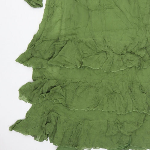 M&S Women Green UK 10 Long Fit & Flare Ruffle Cupro Bohemian Dress