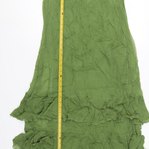 M&S Women Green UK 10 Long Fit & Flare Ruffle Cupro Bohemian Dress