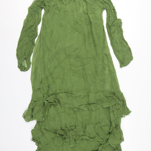 M&S Women Green UK 10 Long Fit & Flare Ruffle Cupro Bohemian Dress