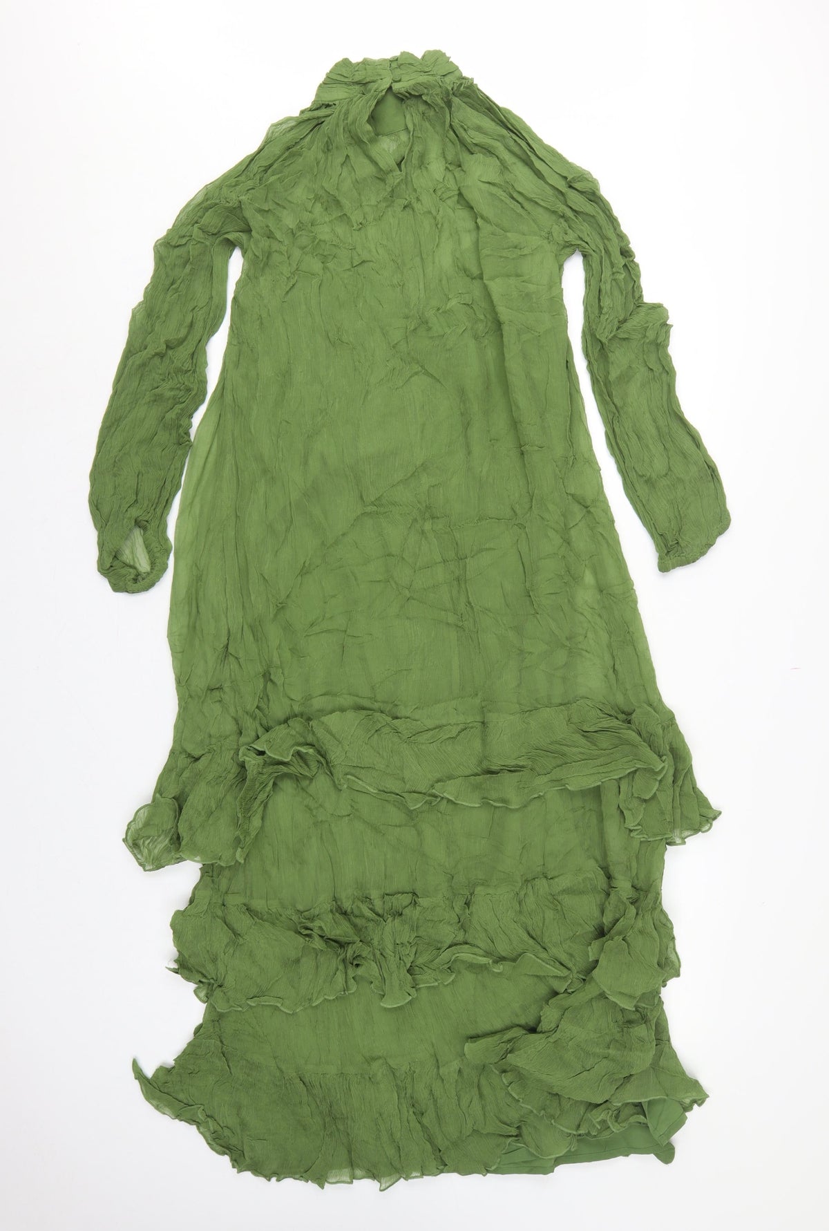 M&S Women Green UK 10 Long Fit & Flare Ruffle Cupro Bohemian Dress
