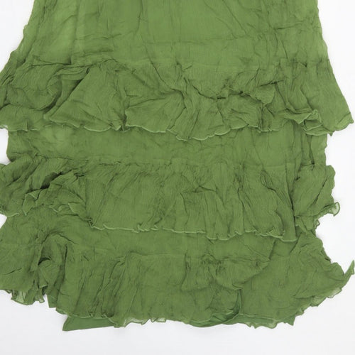 M&S Women Green UK 10 Long Fit & Flare Ruffle Cupro Bohemian Dress