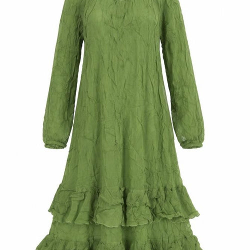 M&S Women Green UK 10 Long Fit & Flare Ruffle Cupro Bohemian Dress