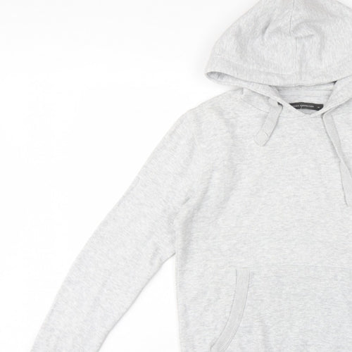 French Connection Men Grey M Pullover Hoodie Embroidered Logo Cotton Blend