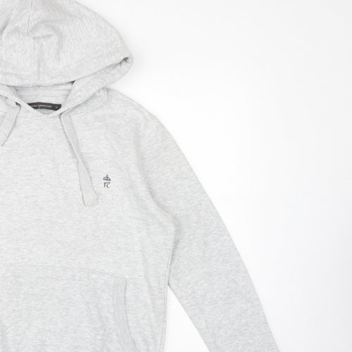 French Connection Men Grey M Pullover Hoodie Embroidered Logo Cotton Blend
