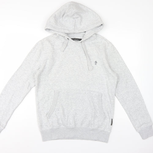 French Connection Men Grey M Pullover Hoodie Embroidered Logo Cotton Blend
