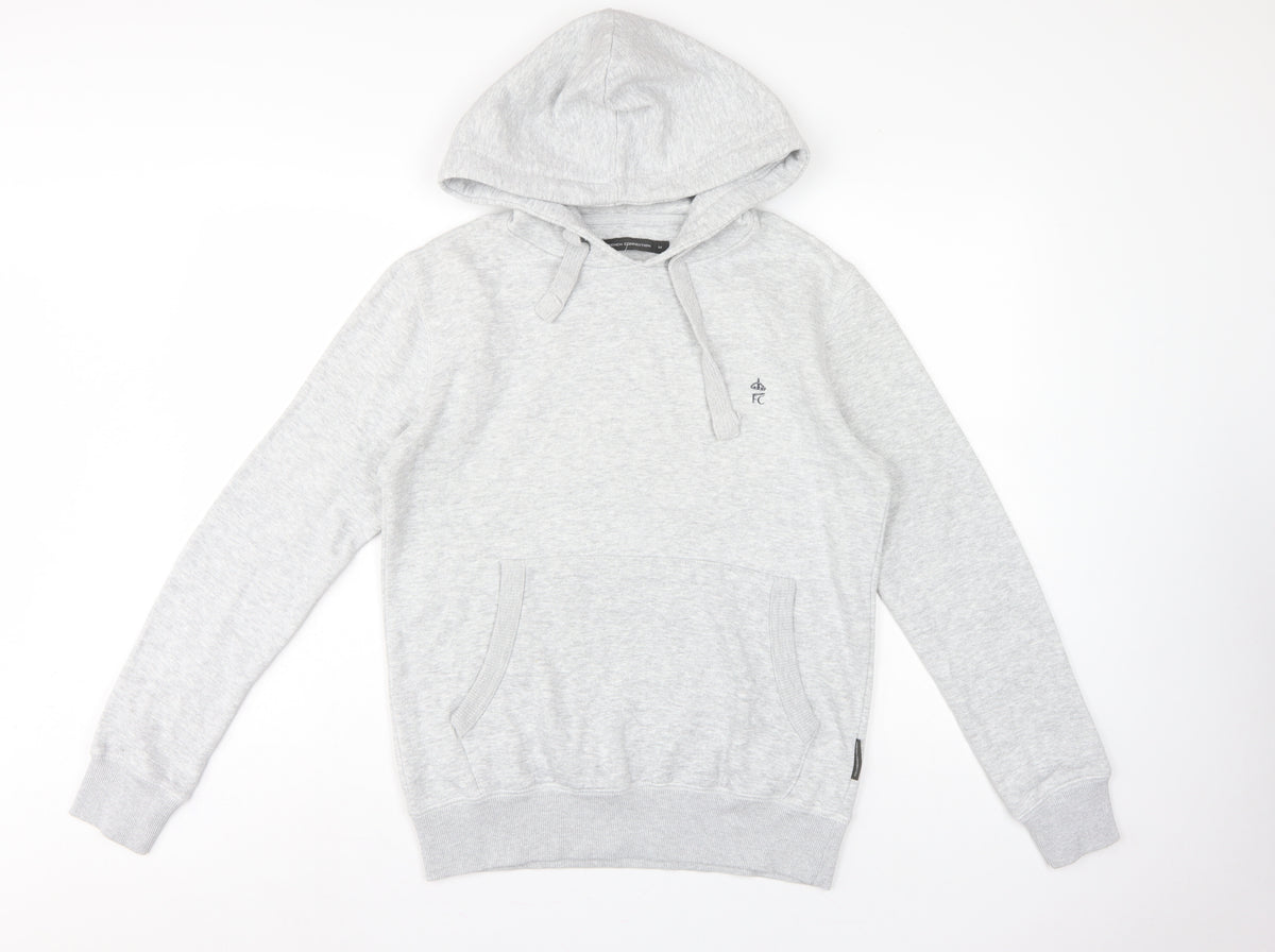 French Connection Men Grey M Pullover Hoodie Embroidered Logo Cotton Blend