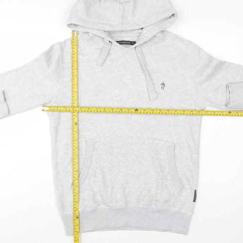 French Connection Men Grey M Pullover Hoodie Embroidered Logo Cotton Blend