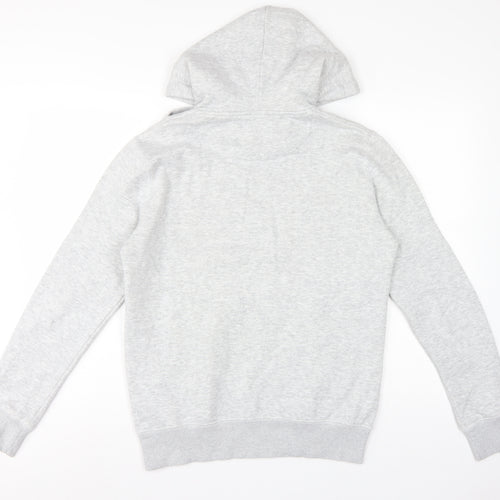 French Connection Men Grey M Pullover Hoodie Embroidered Logo Cotton Blend