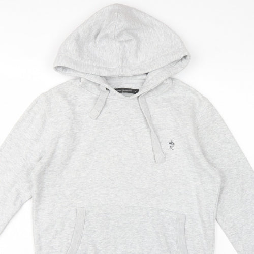 French Connection Men Grey M Pullover Hoodie Embroidered Logo Cotton Blend
