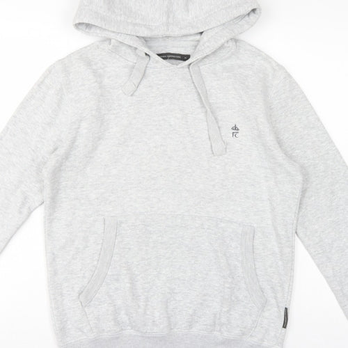 French Connection Men Grey M Pullover Hoodie Embroidered Logo Cotton Blend