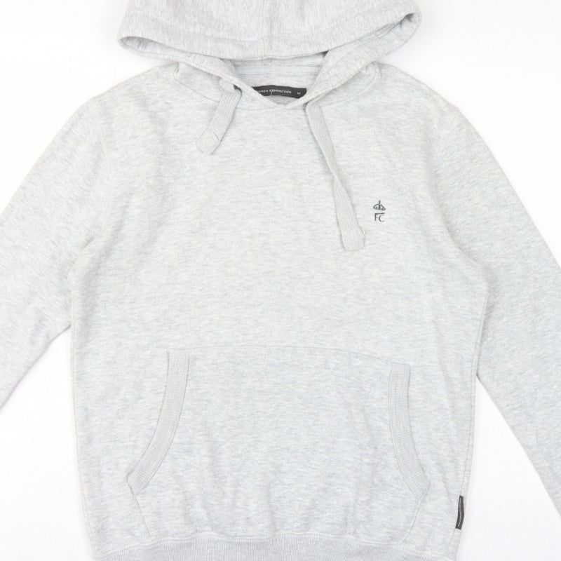 French Connection Men Grey M Pullover Hoodie Embroidered Logo Cotton Blend
