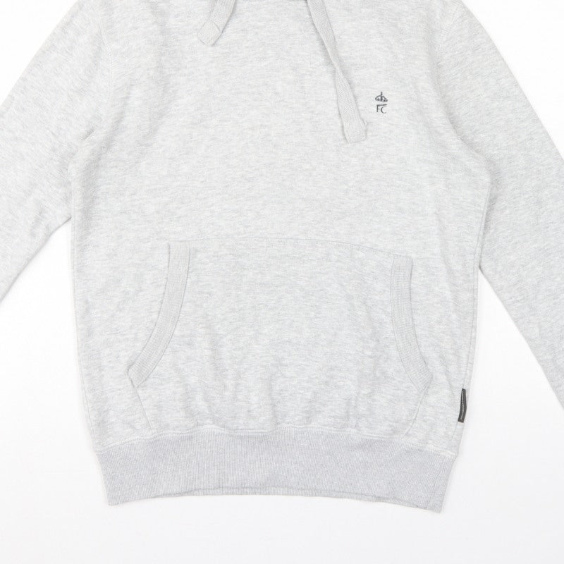 French Connection Men Grey M Pullover Hoodie Embroidered Logo Cotton Blend