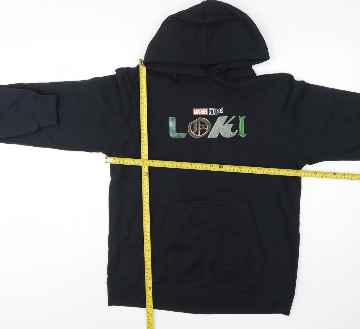 Close-up detail of Port & Company Men’s Black M Loki Marvel Studios Pullover Hoodie