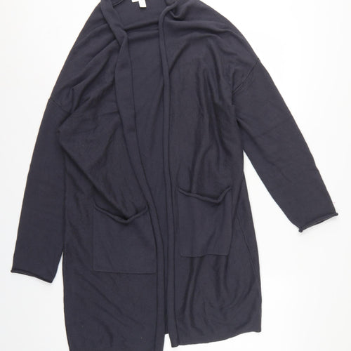 Lounge The White Company Women Blue M Open Longline Cotton Silk Cardigan