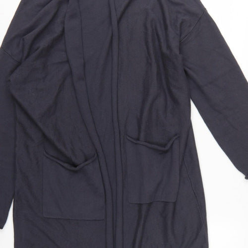 Lounge The White Company Women Blue M Open Longline Cotton Silk Cardigan