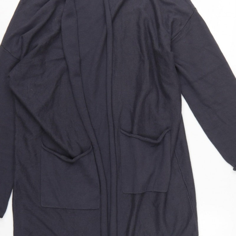 Lounge The White Company Women Blue M Open Longline Cotton Silk Cardigan