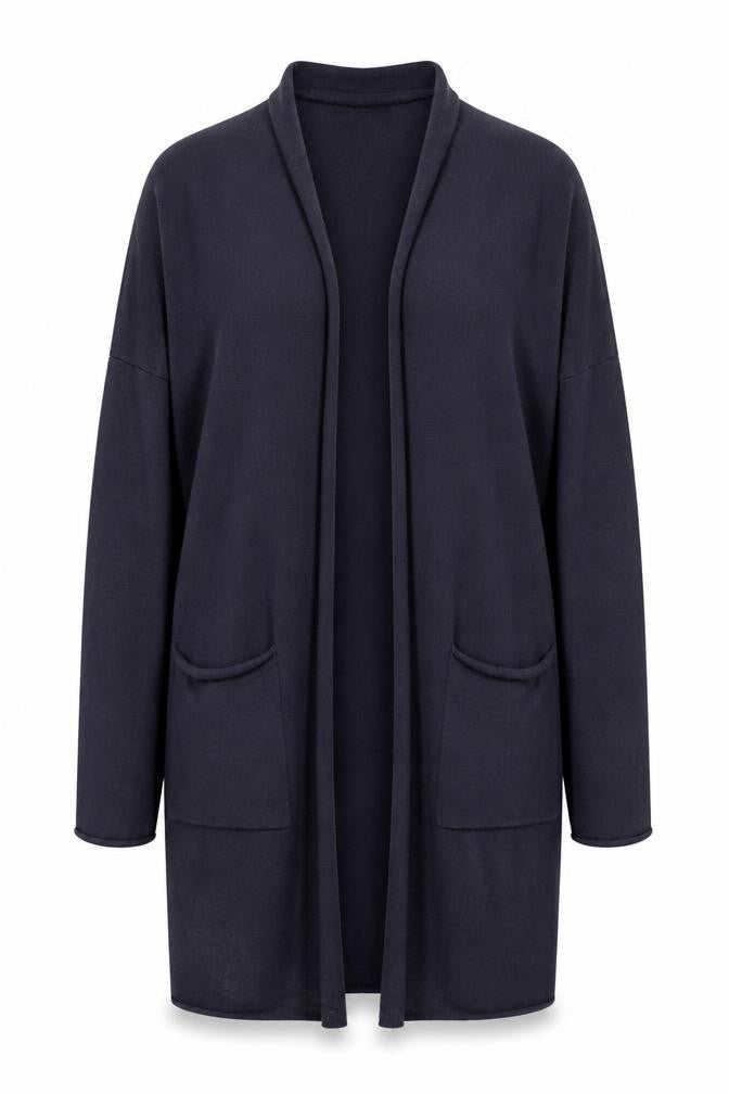 Lounge The White Company Women Blue M Open Longline Cotton Silk Cardigan