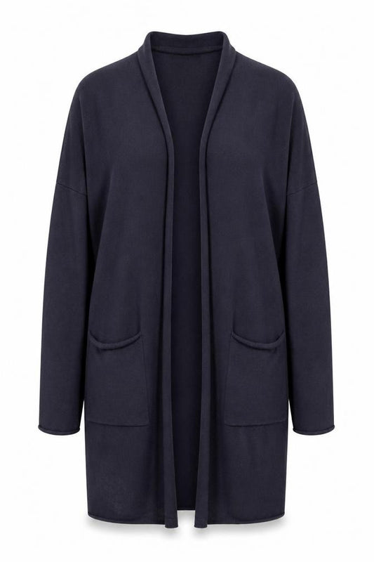 Lounge The White Company Women Blue M Open Longline Cotton Silk Cardigan