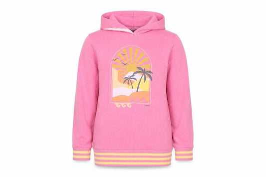 Front view of Saltrock girls’ pink 11-12 years pullover hoodie beach graphic cotton