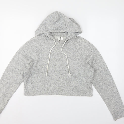 H&M Divided Women’s Grey Cropped Pullover Hoodie Size S Drawstring