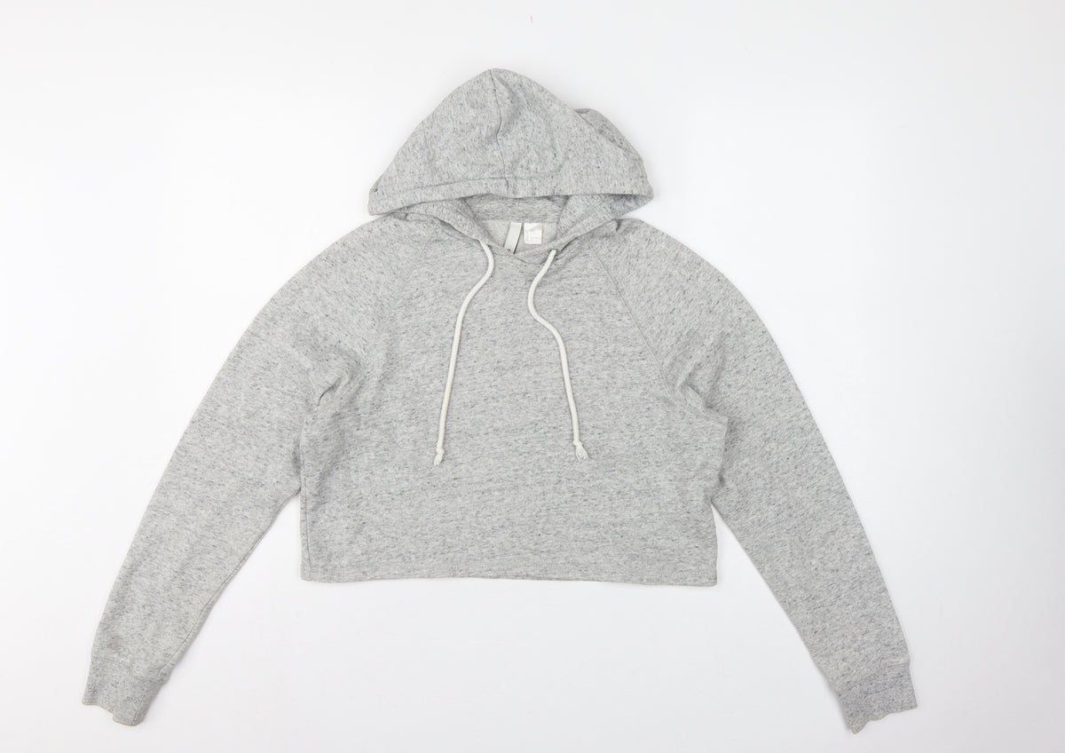 H&M Divided Women’s Grey Cropped Pullover Hoodie Size S Drawstring
