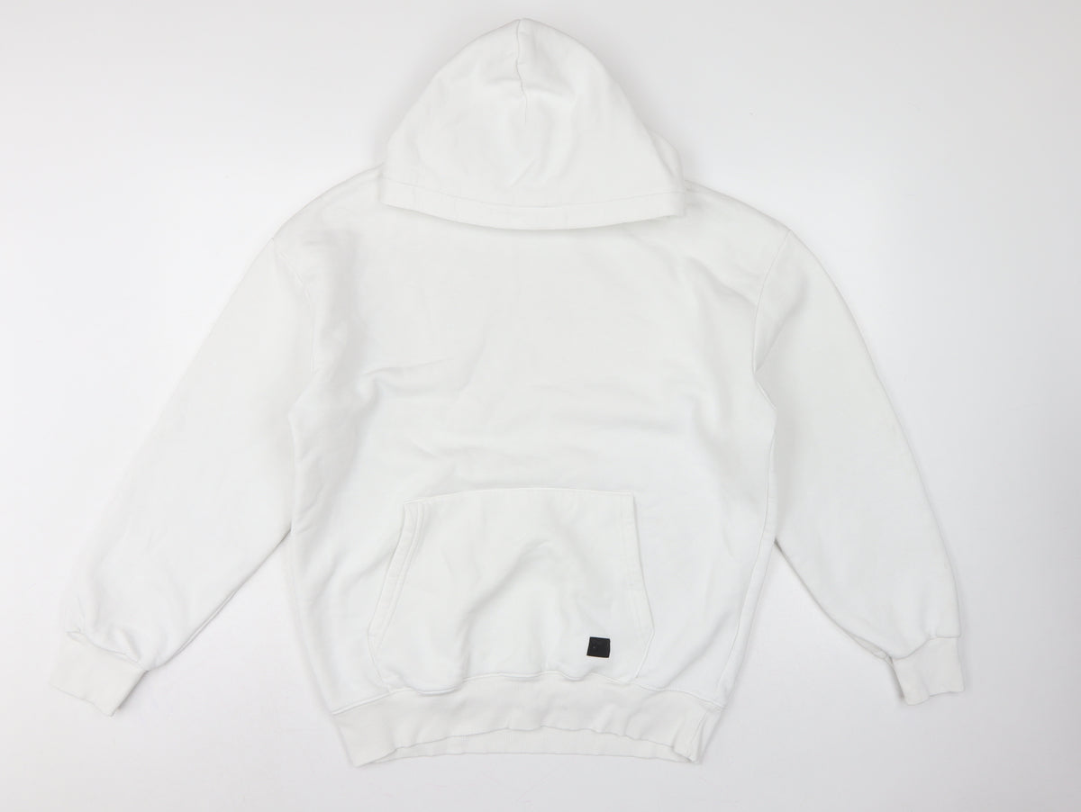 Fabregas Men White XL Pullover Fleece Hoodie Logo Pocket