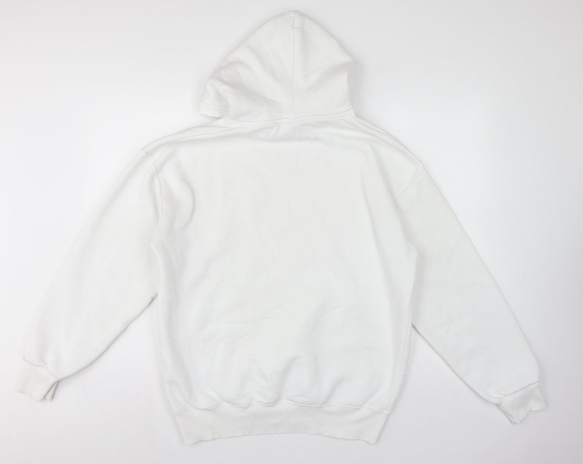 Fabregas Men White XL Pullover Fleece Hoodie Logo Pocket